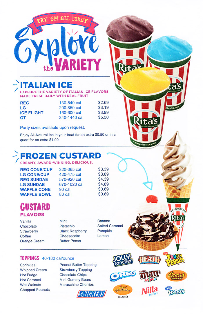 Rita's Ice Custard Menu Lincoln Nebraska