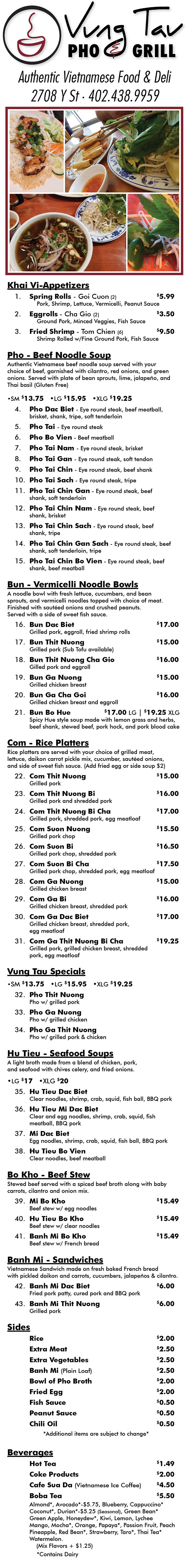 Vung Tau Pho Grill Menu Lincoln Nebraska